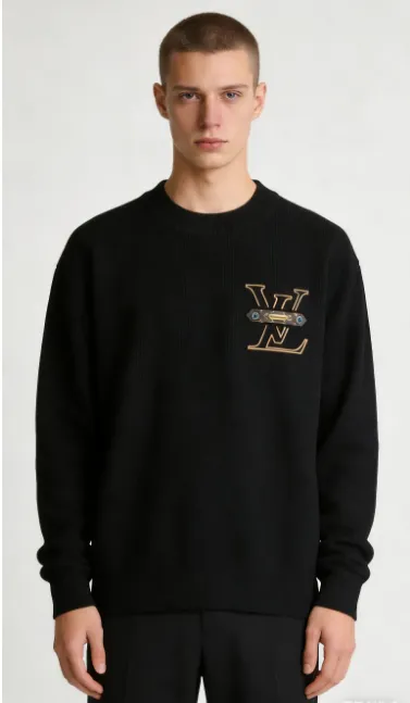 Louis Vuitton/Louis Vuitton chest old pattern leather crew neck sweater